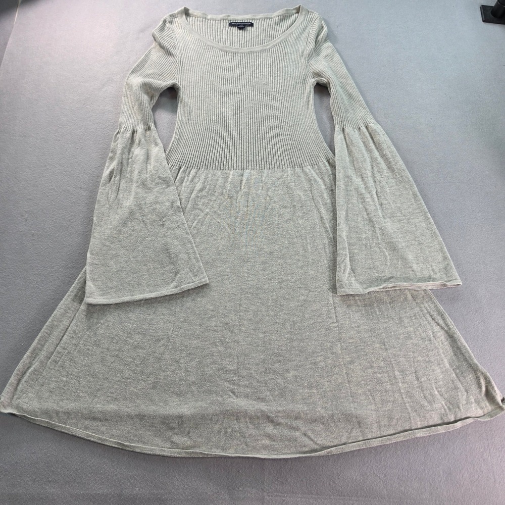 American Eagle Gray Ribbed Bell Sleeve Mini Dress Womens Medium Heathered Knit